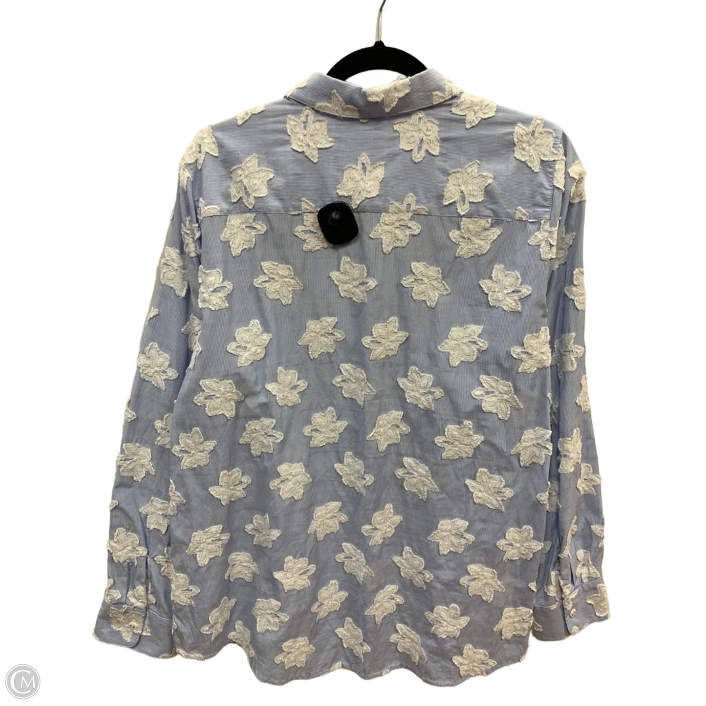 Blouse Long Sleeve By Foxcroft In Blue & White, Size: 2x