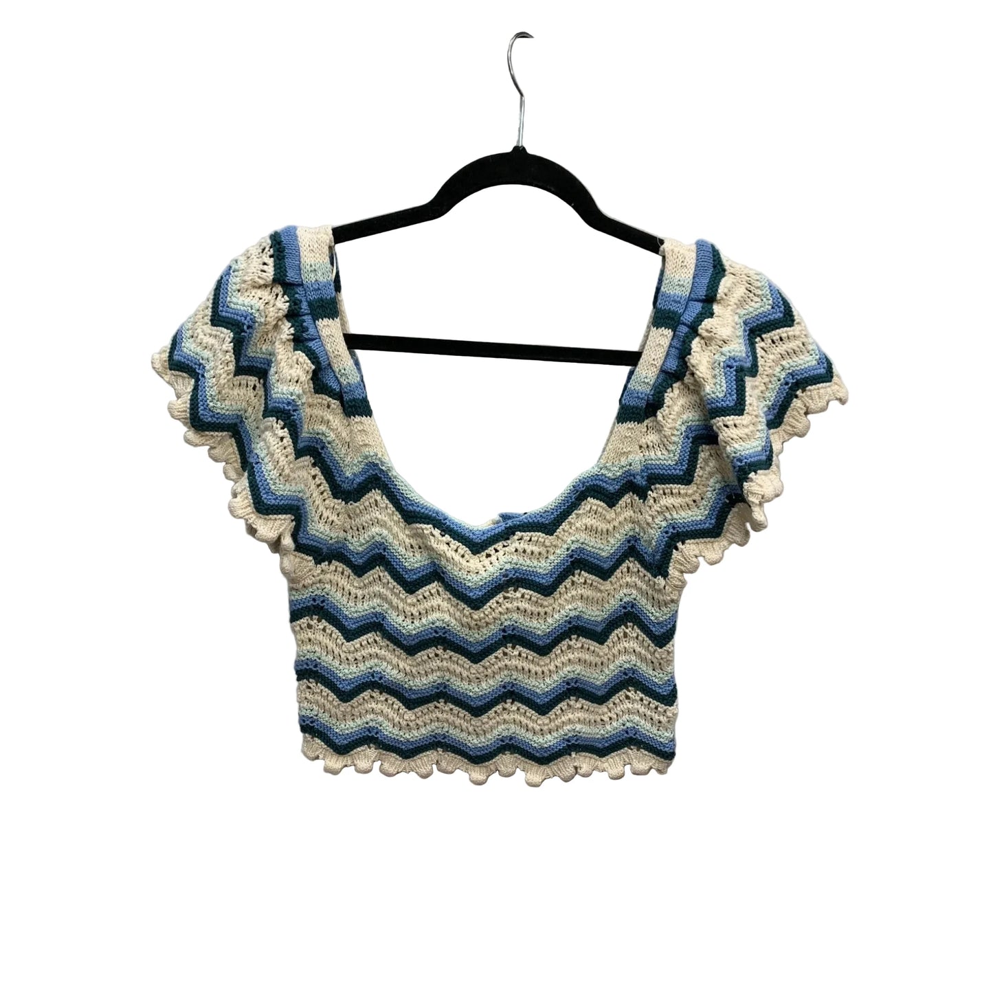 Top Short Sleeve By Zara In Blue & Cream, Size: M