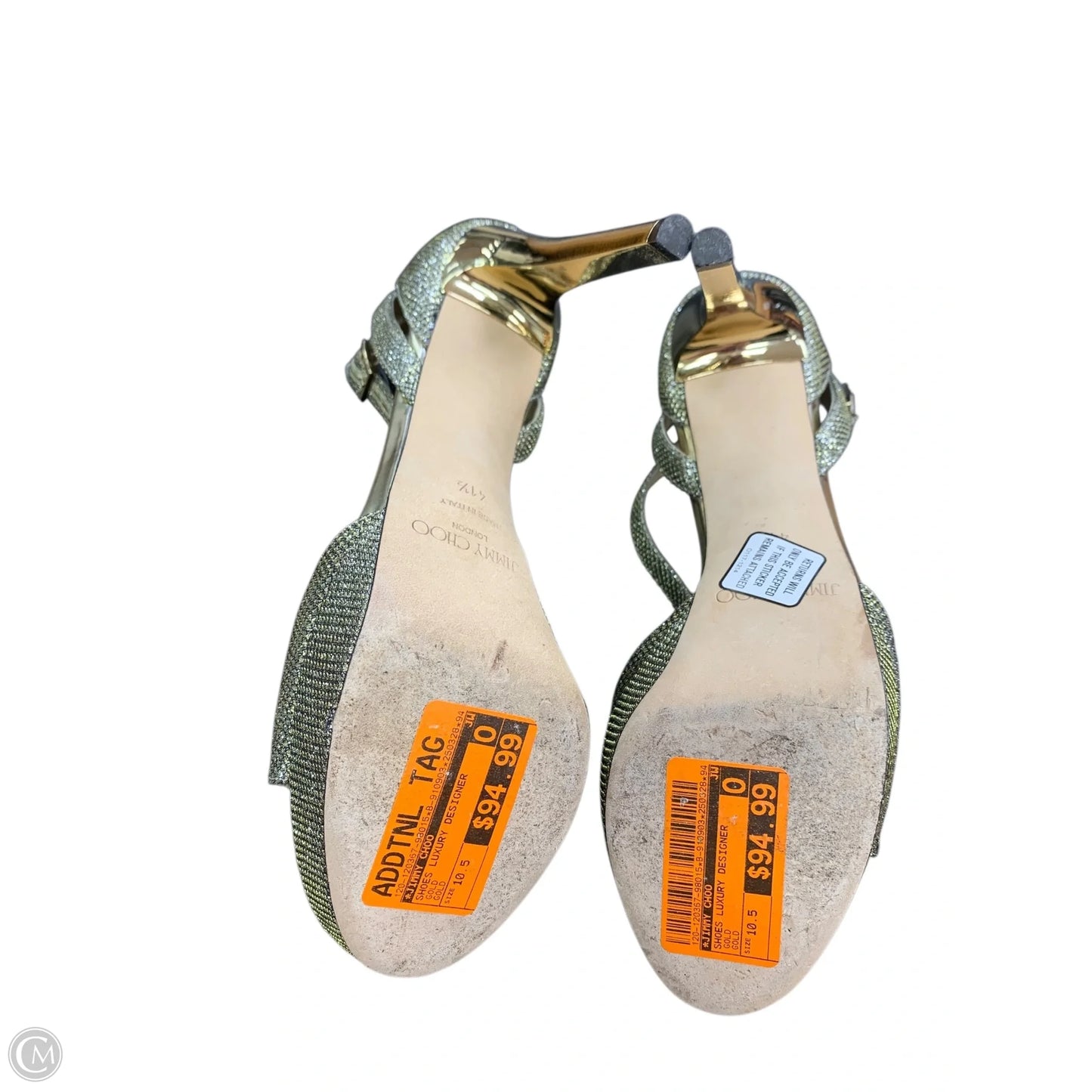 Shoes Luxury Designer By Jimmy Choo In Gold, Size: 10.5