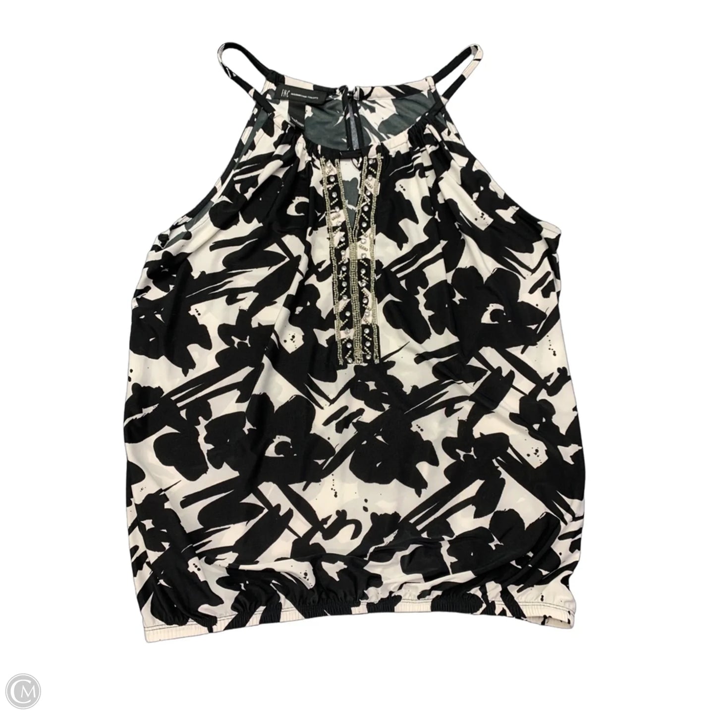 Blouse Short Sleeve By International Concepts In Black & Cream, Size: L