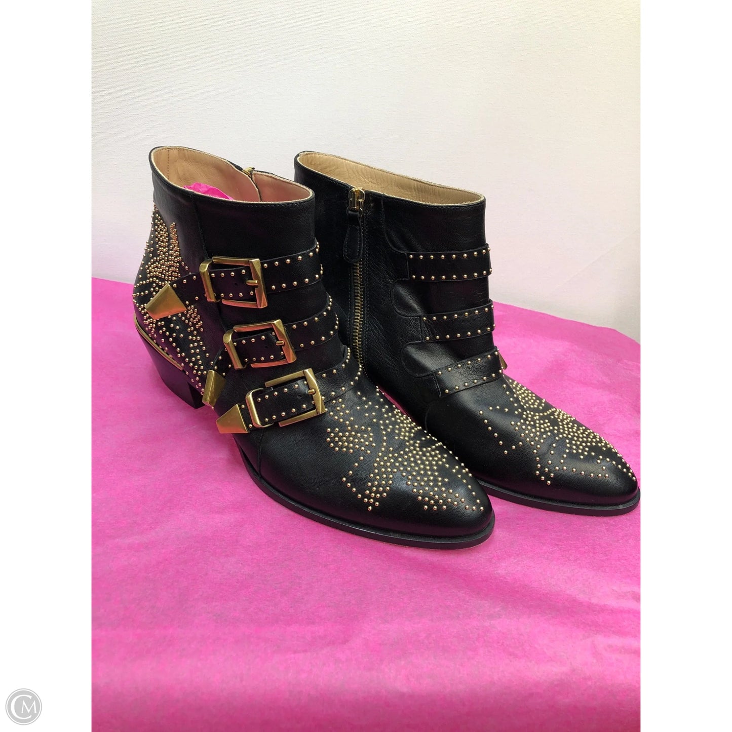Boots Luxury Designer By Chloe In Black, Size: 9.5