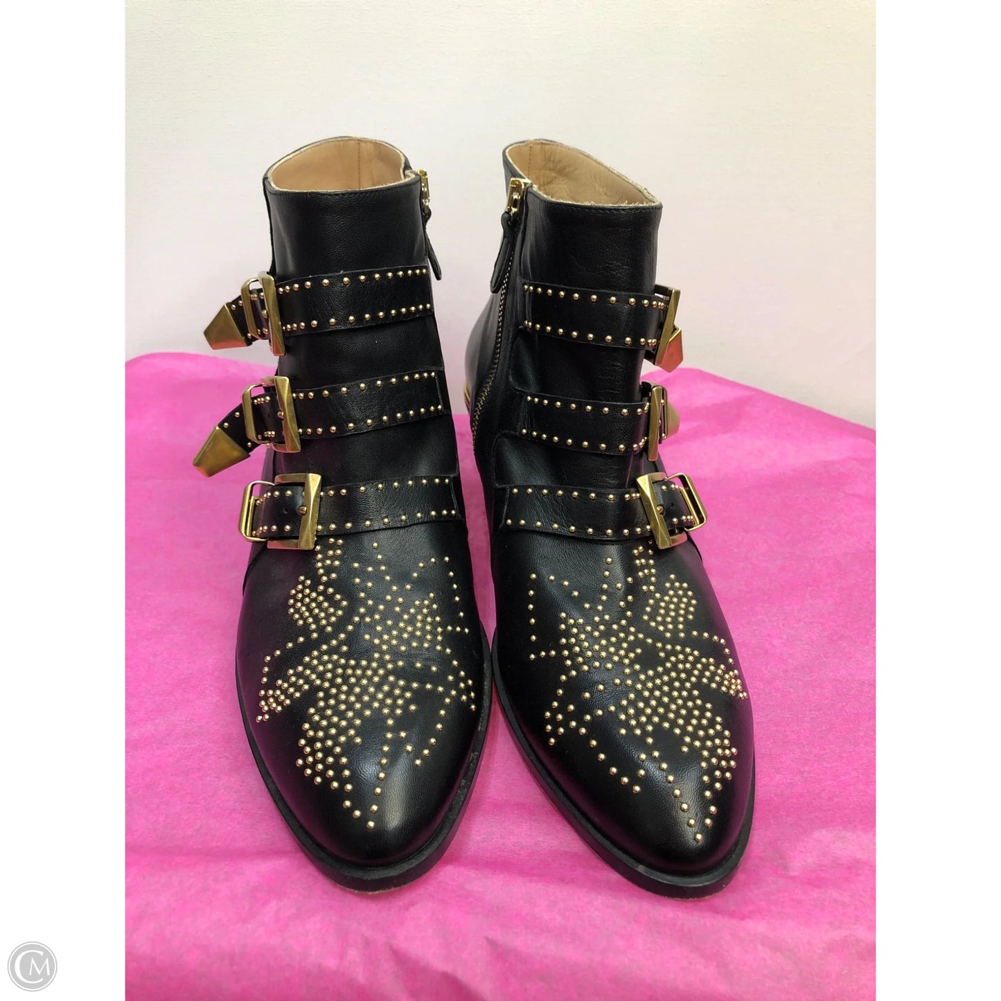 Boots Luxury Designer By Chloe In Black, Size: 9.5