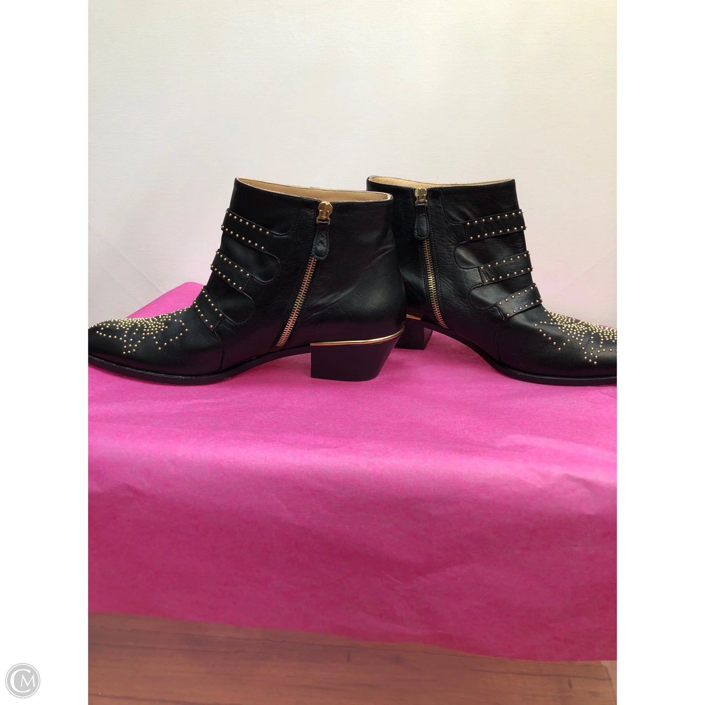 Boots Luxury Designer By Chloe In Black, Size: 9.5