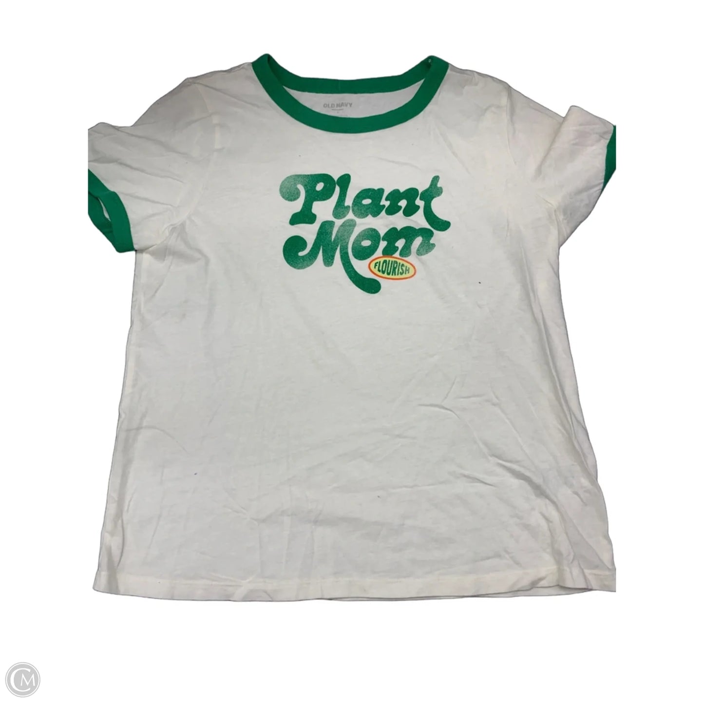 Top Short Sleeve Basic By Old Navy In Green & White, Size: S