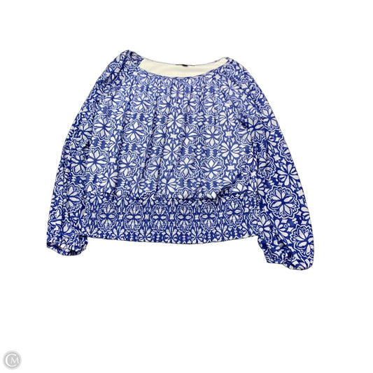 Top Long Sleeve By Harper In Blue & White, Size: L