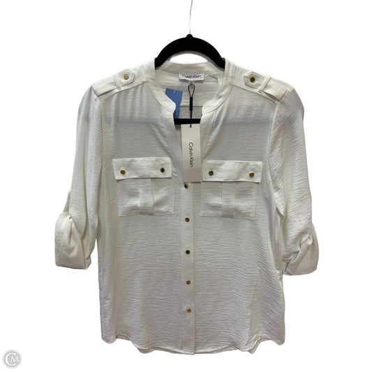 Top Long Sleeve By Calvin Klein In White, Size: Xs