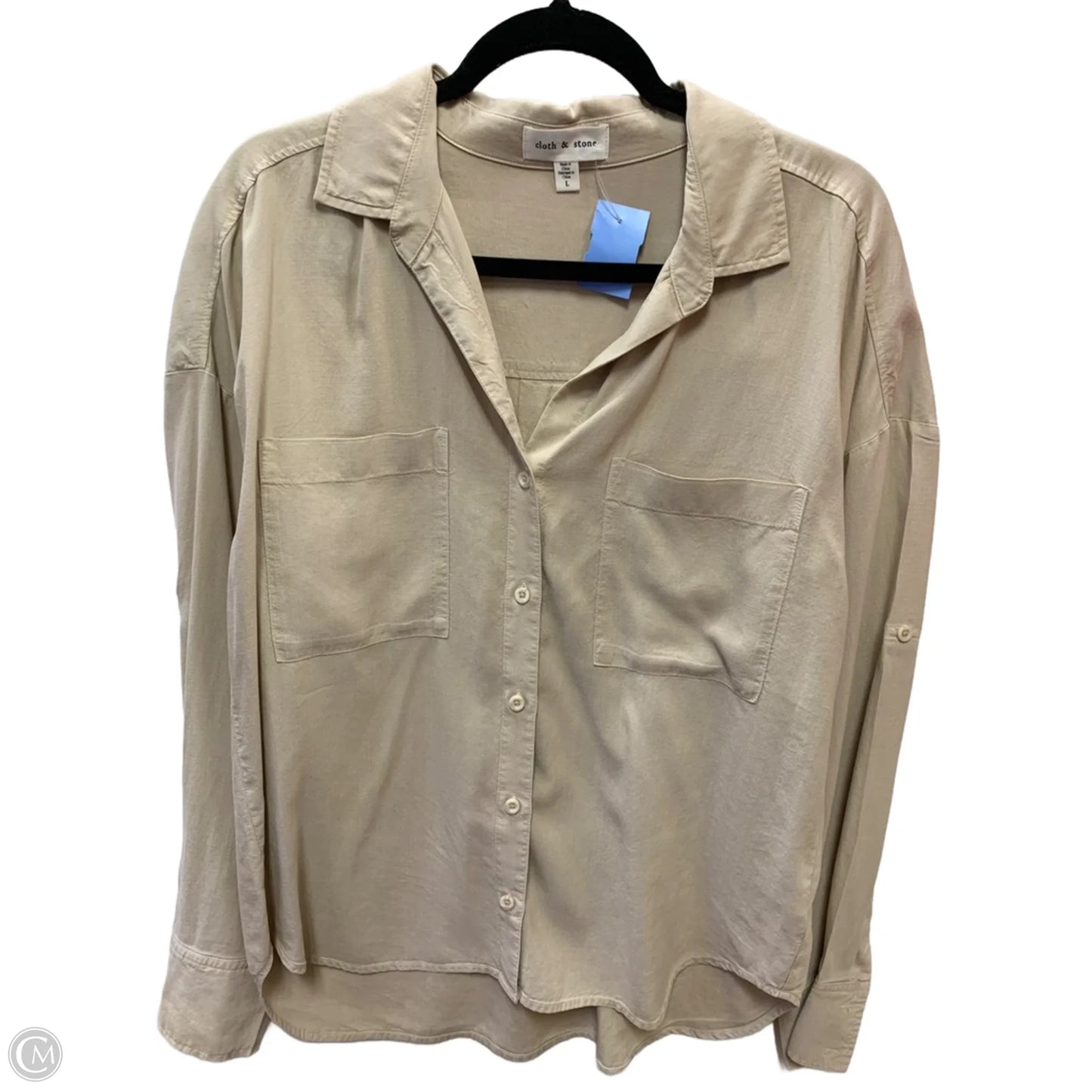 Top Long Sleeve By Cloth & Stone In Beige, Size: L