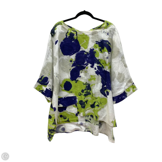 Blouse Short Sleeve By Ic By Connie K In Green & White, Size: 1x