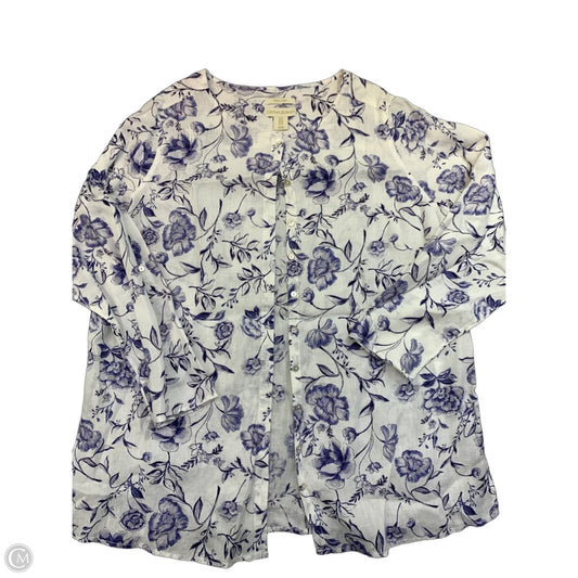 Top Long Sleeve By Cynthia Rowley In Blue & White, Size: 1x