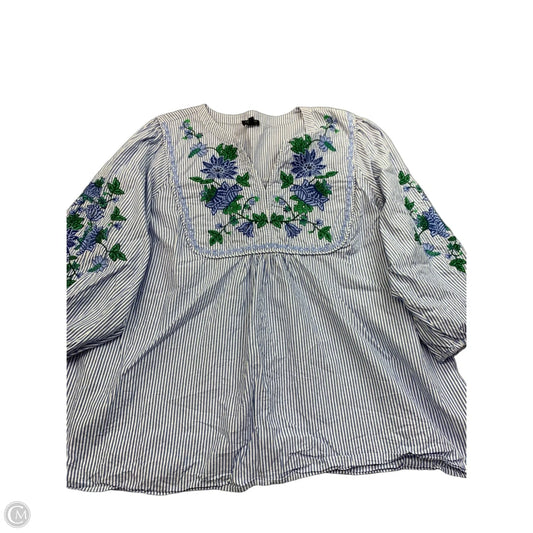 Top Long Sleeve By Talbots In Blue & White, Size: 2x