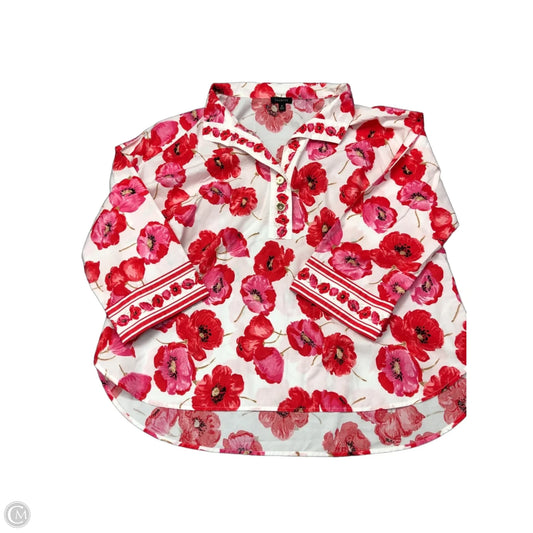 Top Long Sleeve By Talbots In Pink & White, Size: M