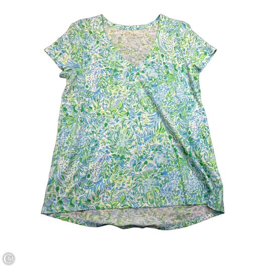 Top Short Sleeve Designer By Lilly Pulitzer In Blue & Green, Size: M