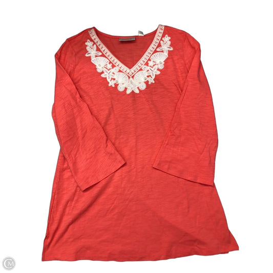 Top Long Sleeve By Quaker Factory In Pink & White, Size: S