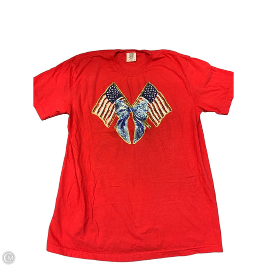 Top Short Sleeve By Comfort Colors In Blue Red & White, Size: L