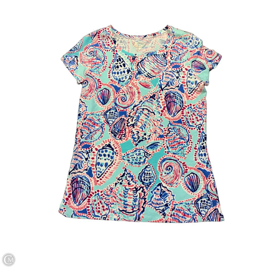 Top Short Sleeve Designer By Lilly Pulitzer In Blue & Pink, Size: M