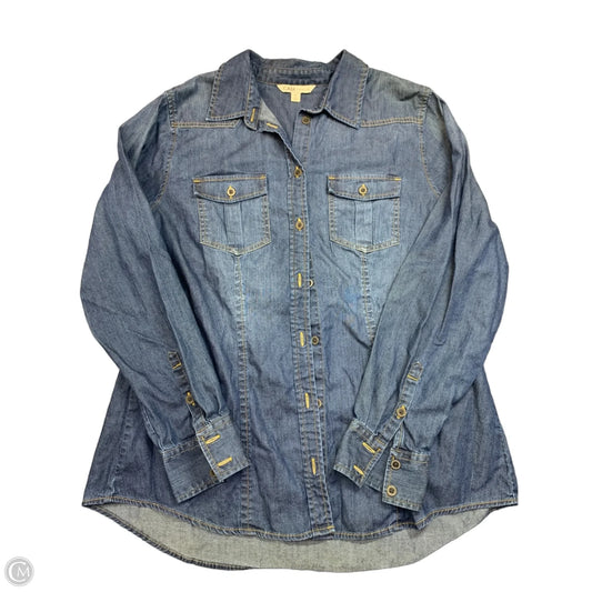 Top Long Sleeve By Cabi In Blue Denim, Size: Xl