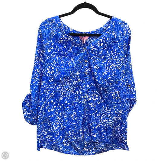 Blouse Designer By Lilly Pulitzer In Blue & White, Size: M