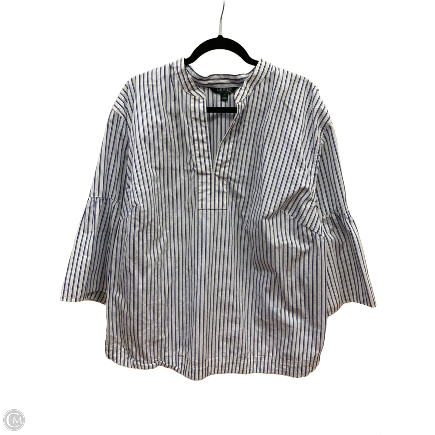 Top Long Sleeve By Lauren By Ralph Lauren In Blue & White, Size: 3x
