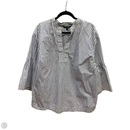 Top Long Sleeve By Lauren By Ralph Lauren In Blue & White, Size: 3x
