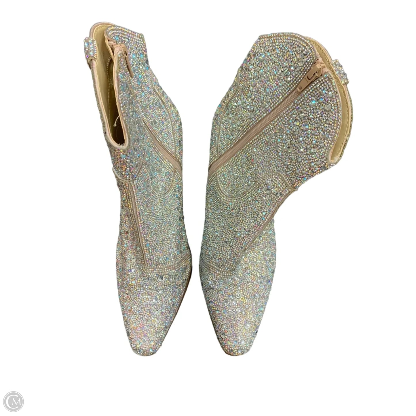 Boots Ankle Heels By Betsey Johnson In Silver, Size: 9