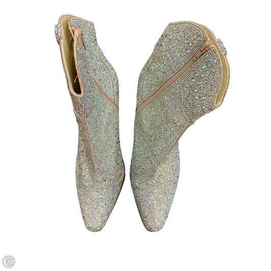 Boots Ankle Heels By Betsey Johnson In Silver, Size: 9