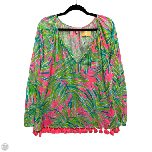 Top Long Sleeve Designer By Lilly Pulitzer In Green & Pink, Size: Xl