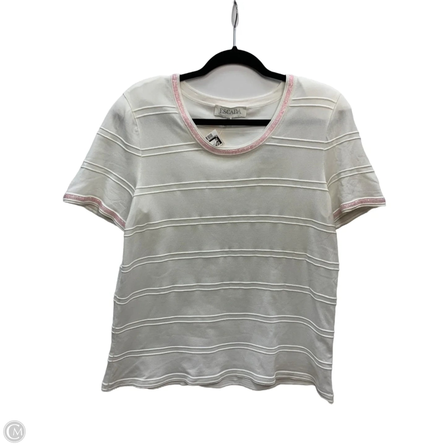 Top Short Sleeve Designer By Escada In White, Size: M