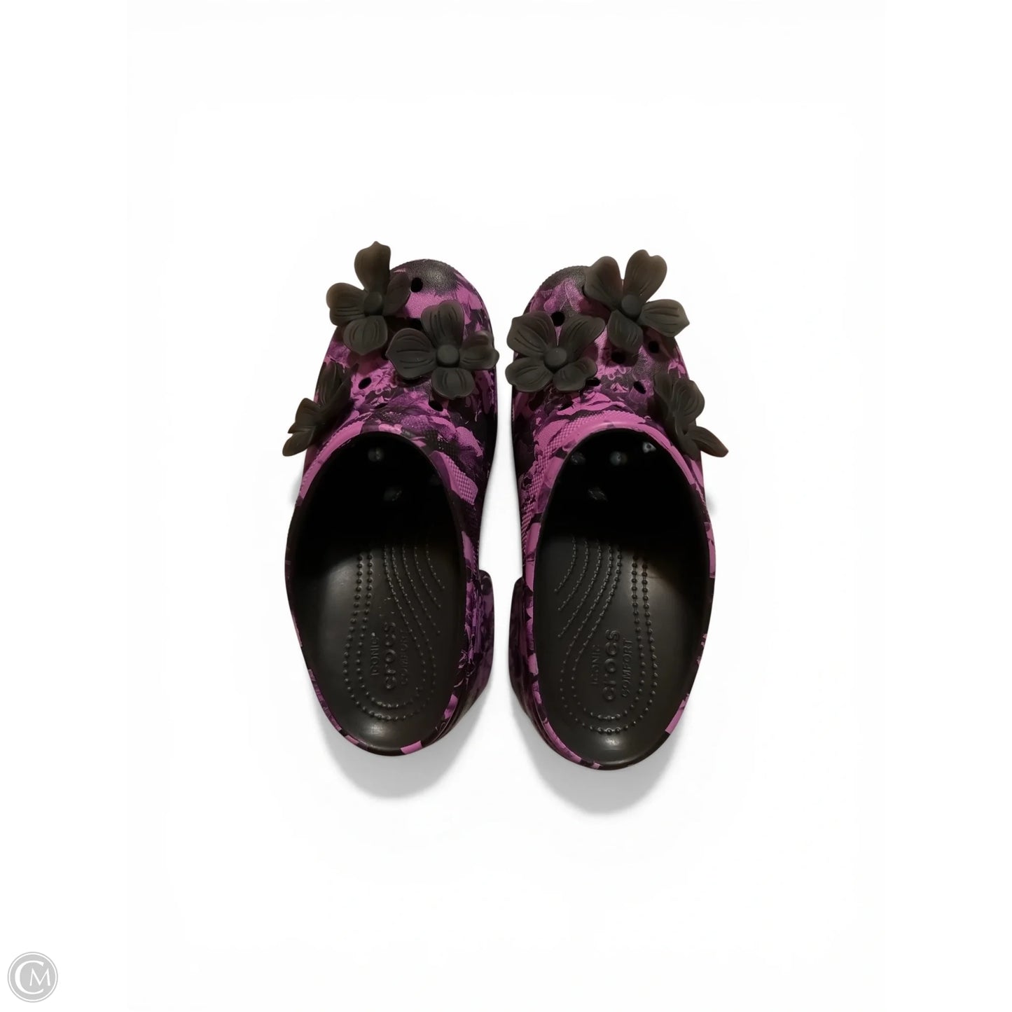 Sandals Heels Platform By Crocs In Black & Purple, Size: 9