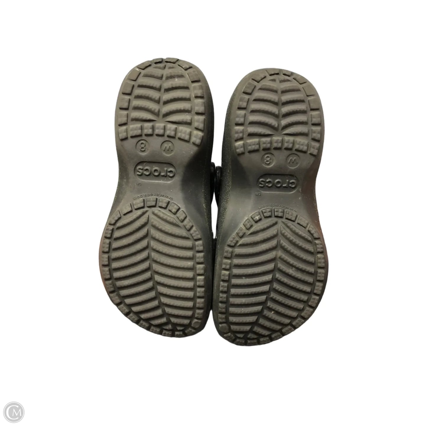 Shoes Flats By Crocs In Silver, Size: 8