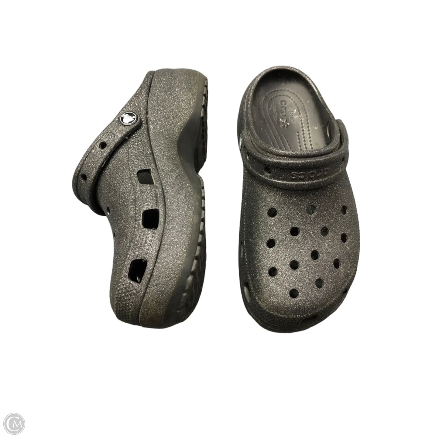 Shoes Flats By Crocs In Silver, Size: 8