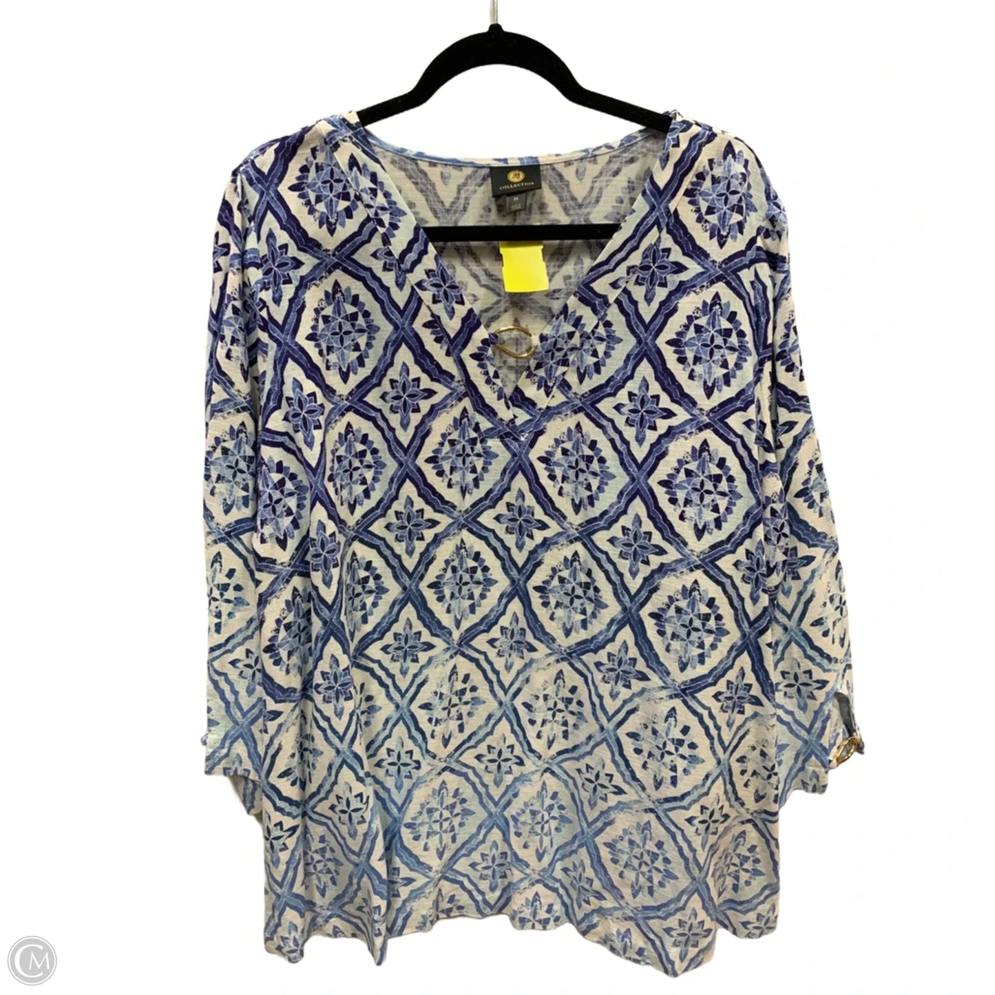 Top Long Sleeve By Jm Collections In Blue & White, Size: 2x