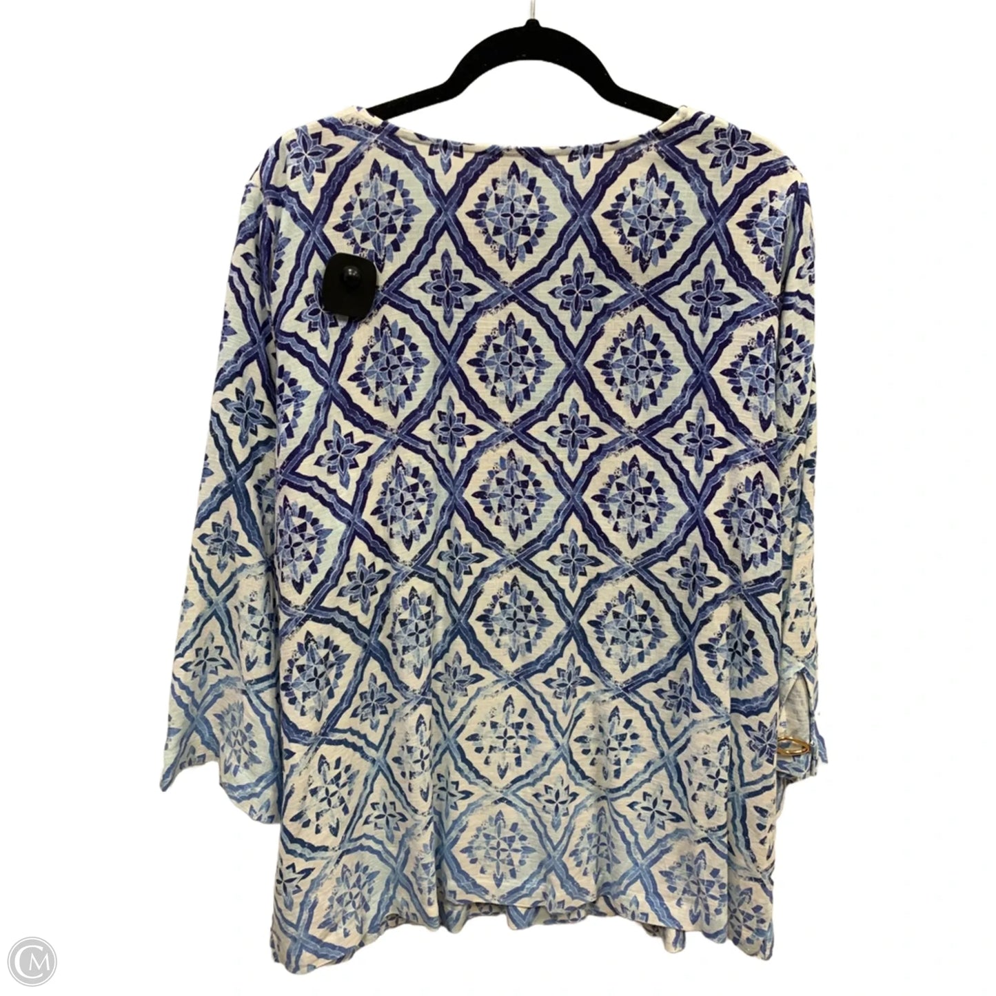 Top Long Sleeve By Jm Collections In Blue & White, Size: 2x