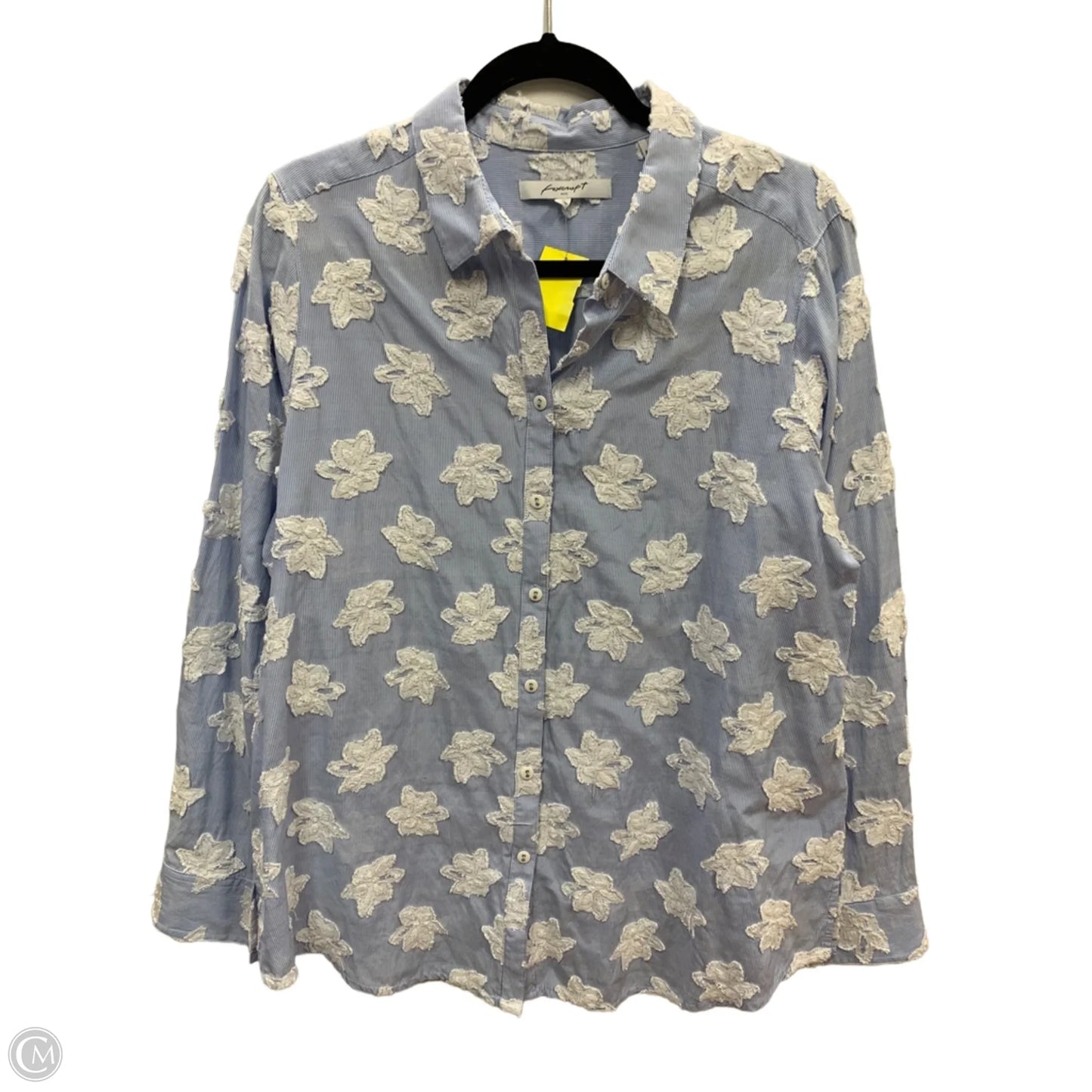 Blouse Long Sleeve By Foxcroft In Blue & White, Size: 2x