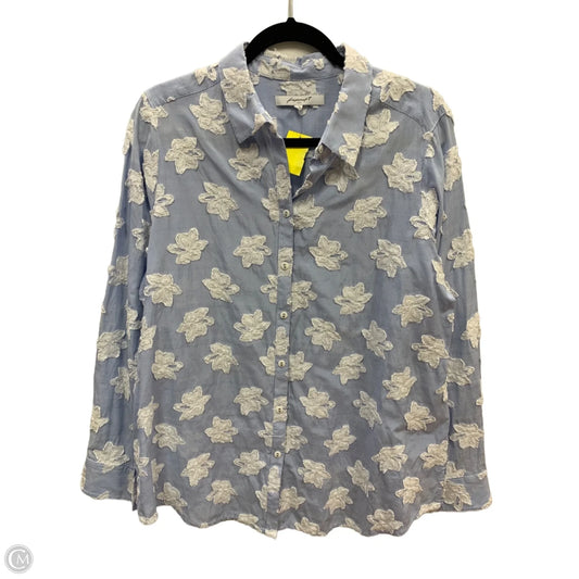 Blouse Long Sleeve By Foxcroft In Blue & White, Size: 2x