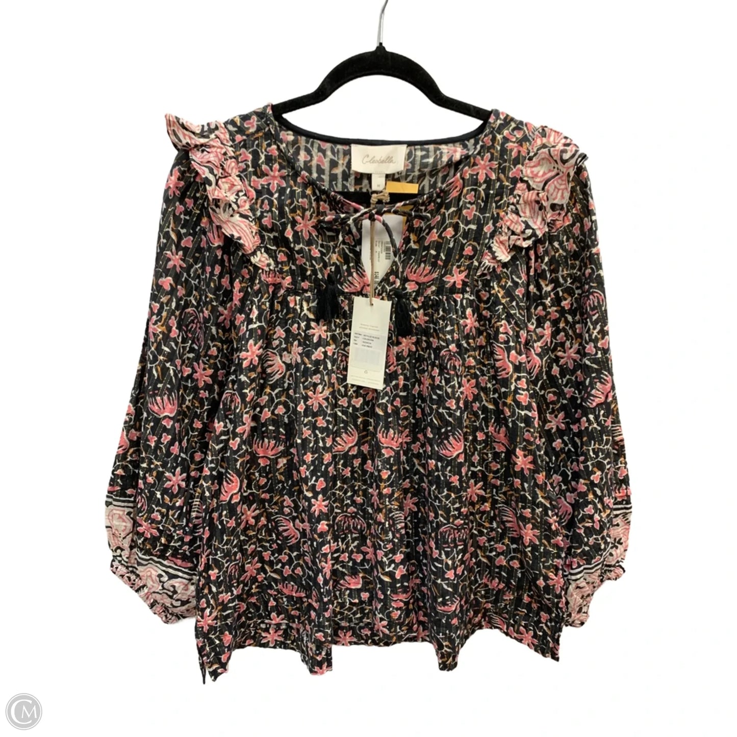 Blouse Long Sleeve By Cleobella In Black & Pink, Size: M