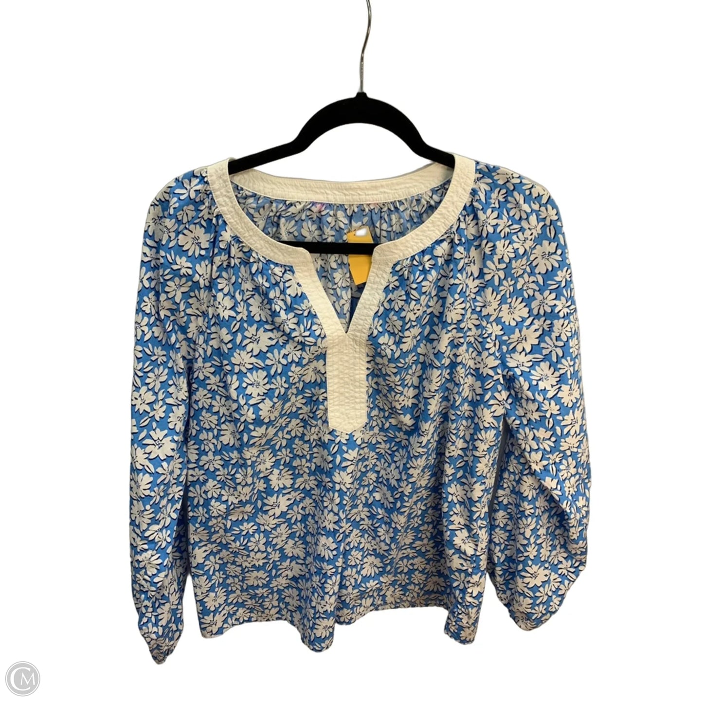 Top Long Sleeve Designer By Lilly Pulitzer In Blue & White, Size: M
