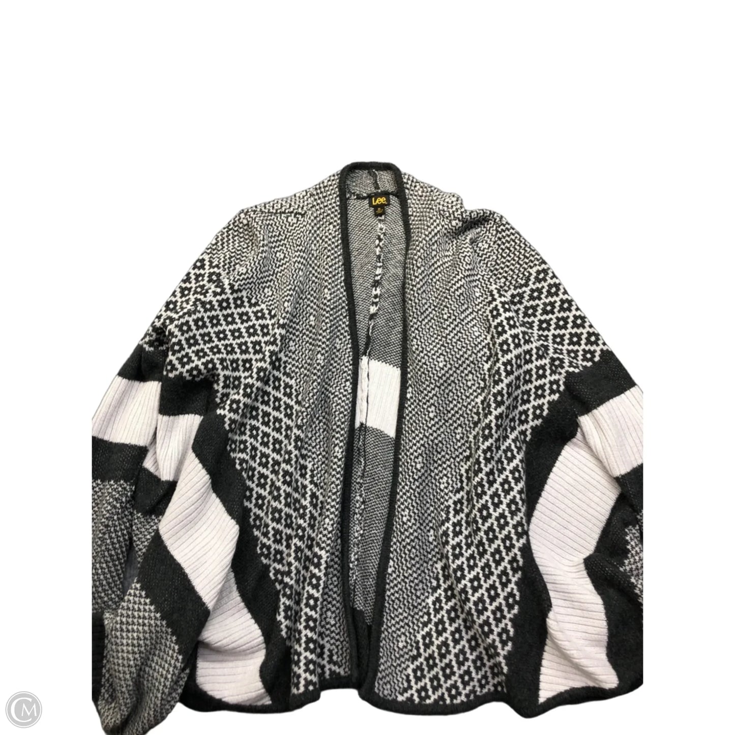 Sweater Cardigan By Lee In Grey & White, Size: Xl