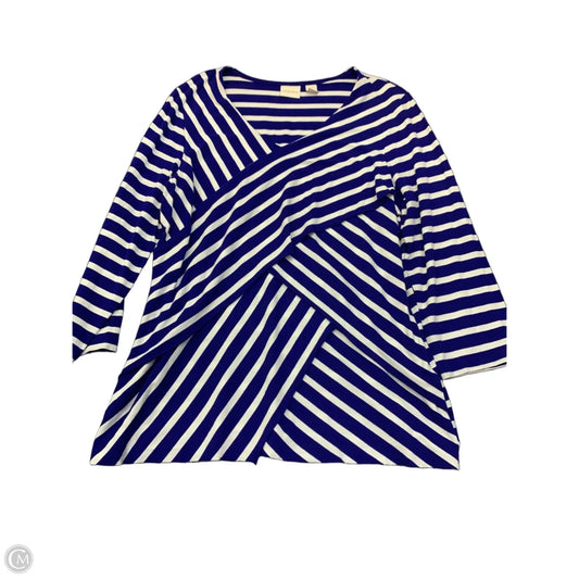 Top 3/4 Sleeve By Chicos In Blue & White, Size: 12