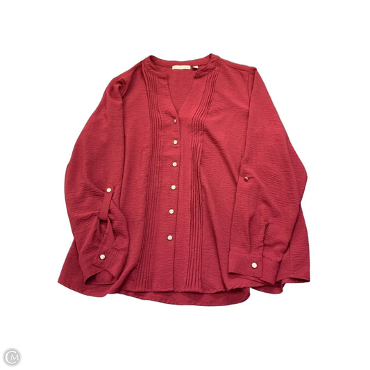 Blouse Long Sleeve By Notations In Maroon, Size: 1x