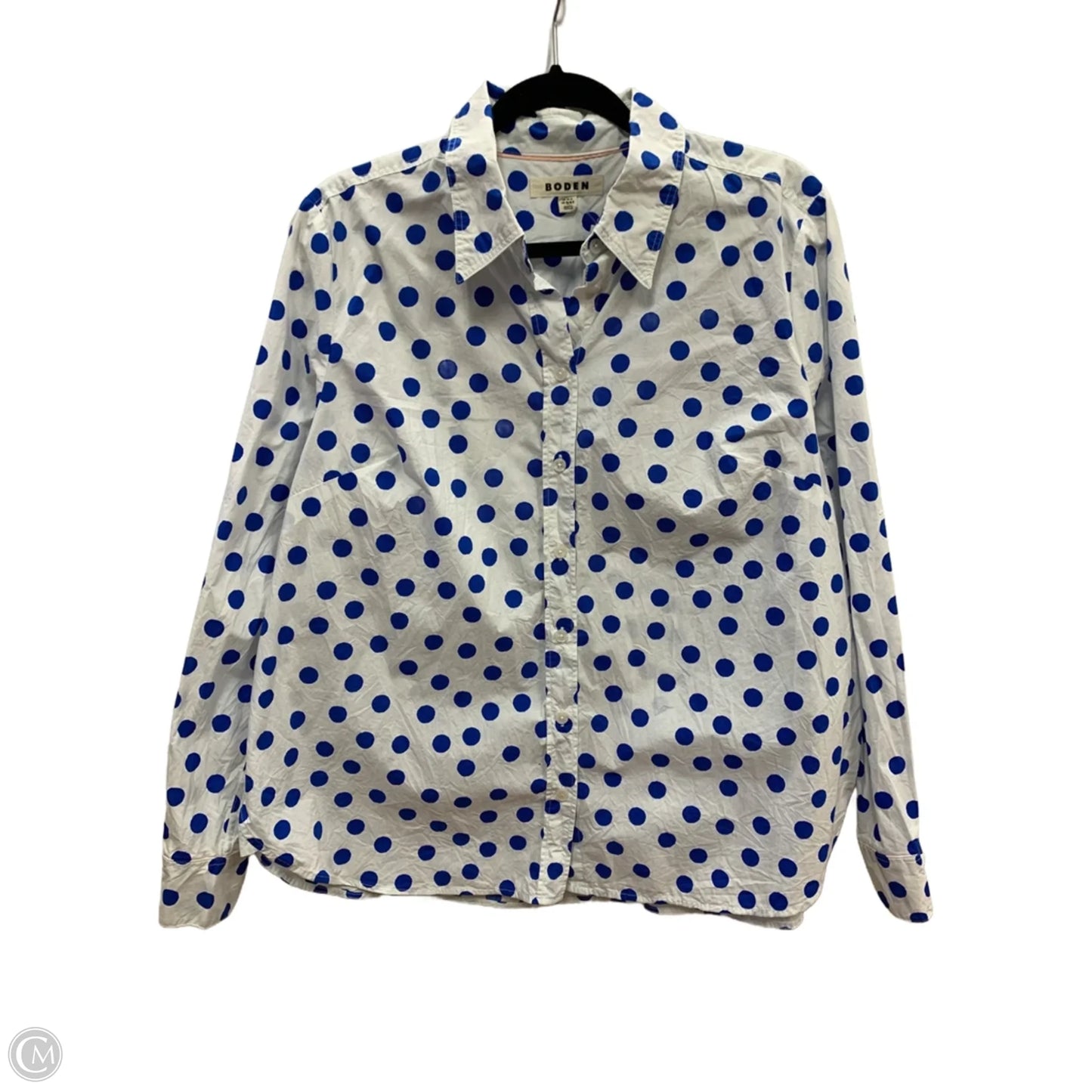 Top Long Sleeve By Boden In Blue & White, Size: 16