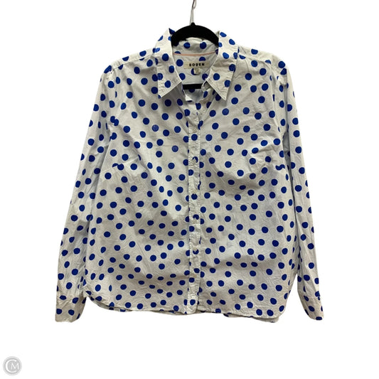 Top Long Sleeve By Boden In Blue & White, Size: 16