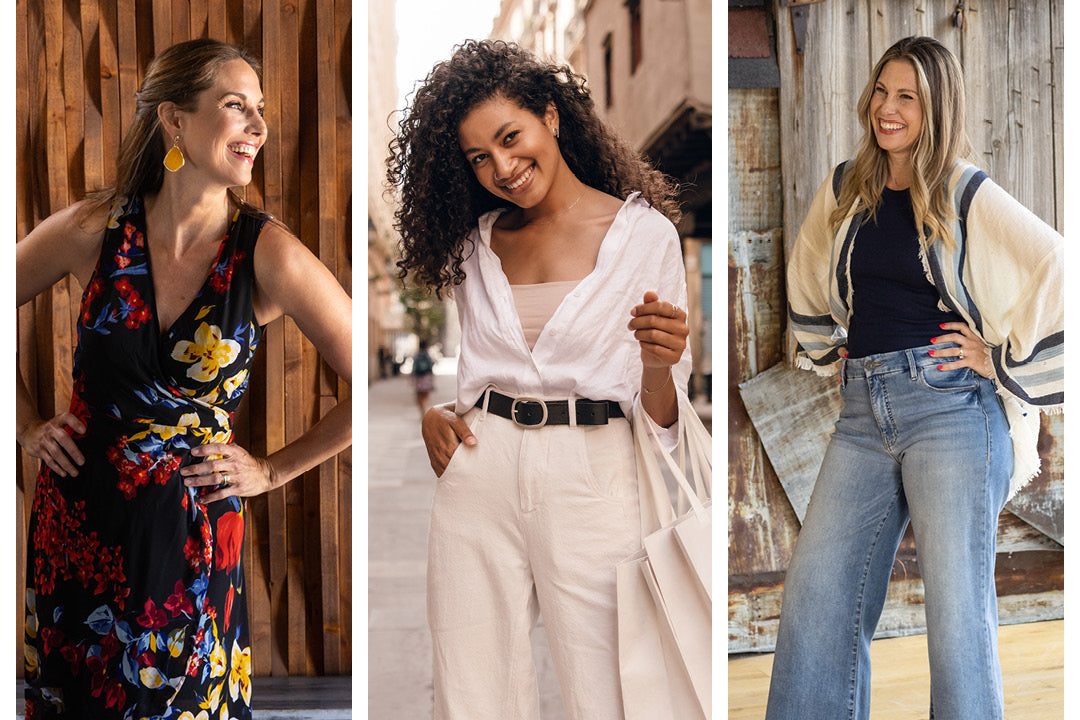 3 women posing and smiling fashion